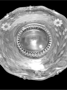 Antique 1920s Imperial Glass Candlewick Etched WJ Hughes Cornflower Platter